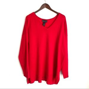 LANE BRYANT Womens Plus 18/20 Red Vneck Long Sleeve Tunic Length Sweater C1